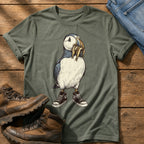 Puffin And Fish 77 — Moss Comfort Colors tee