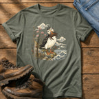 Puffin With Crab 4 — Moss Comfort Colors tee