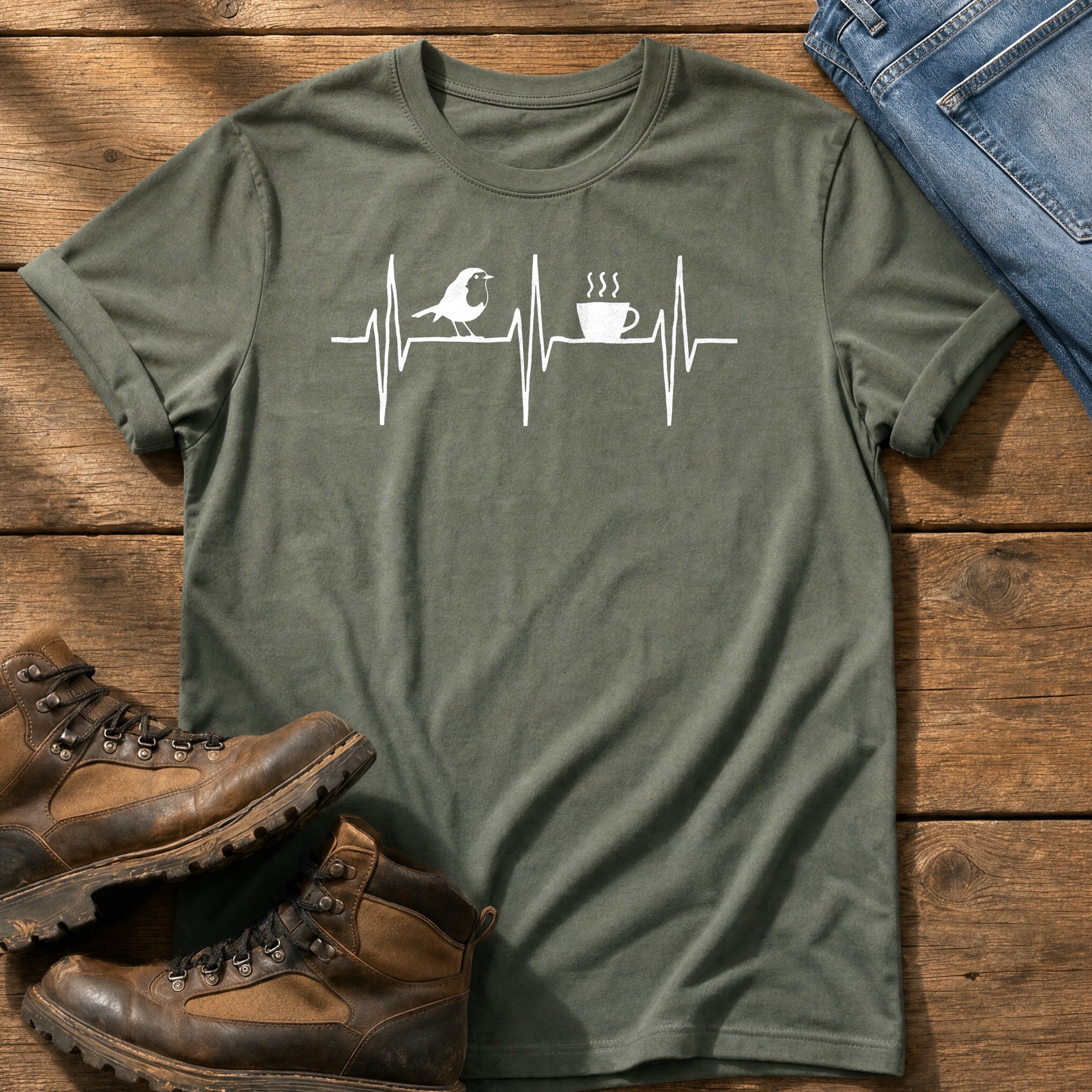 Robin Heart Beat — Moss Comfort Colors tee