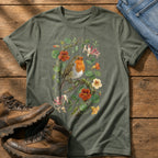 Robin & Nasturtiums — Moss Comfort Colors tee