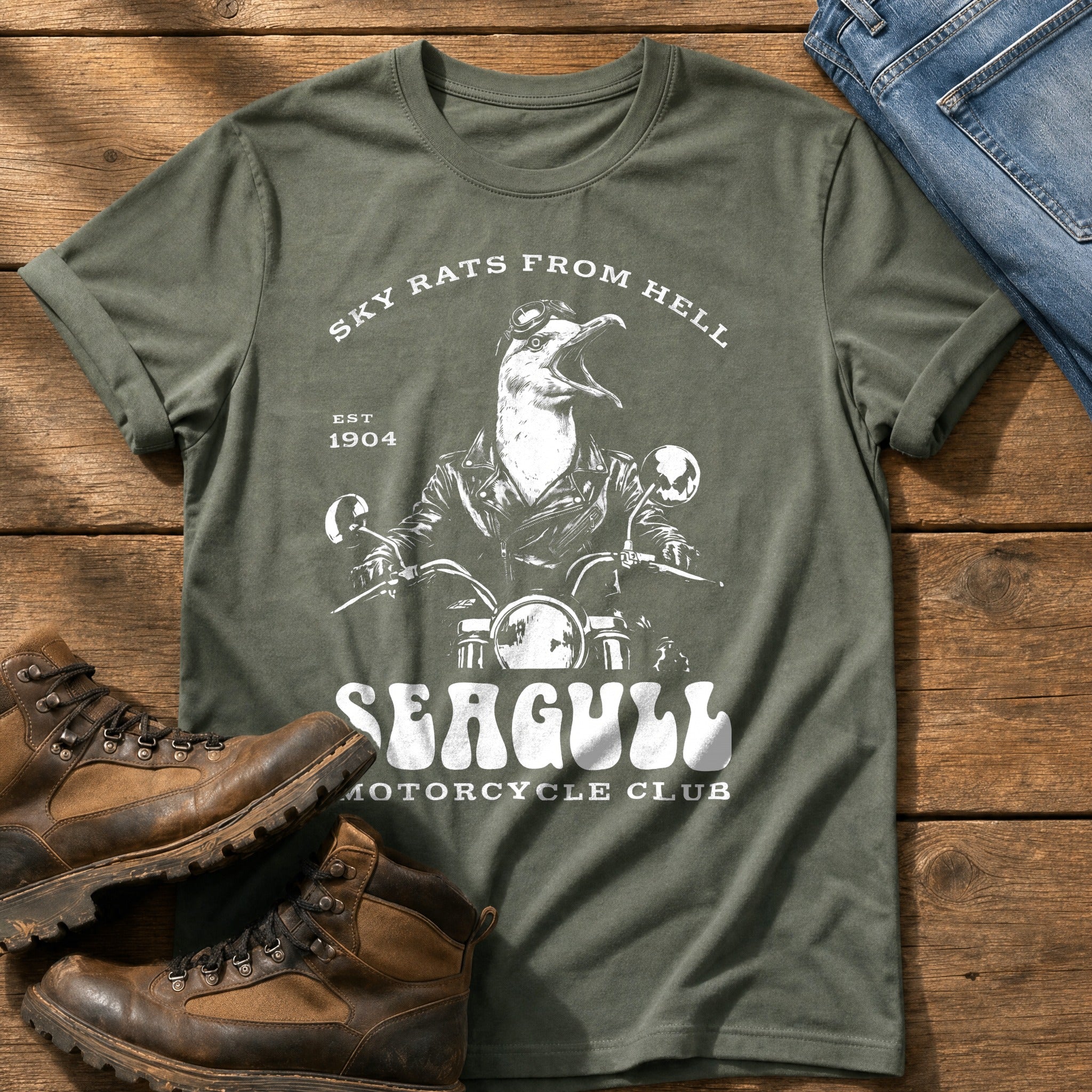 Screaming Gull — Moss Comfort Colors tee