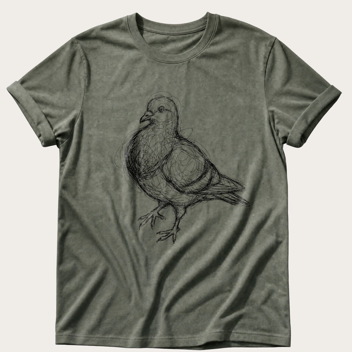 Scribble Pigeon — Moss Comfort Colors tee