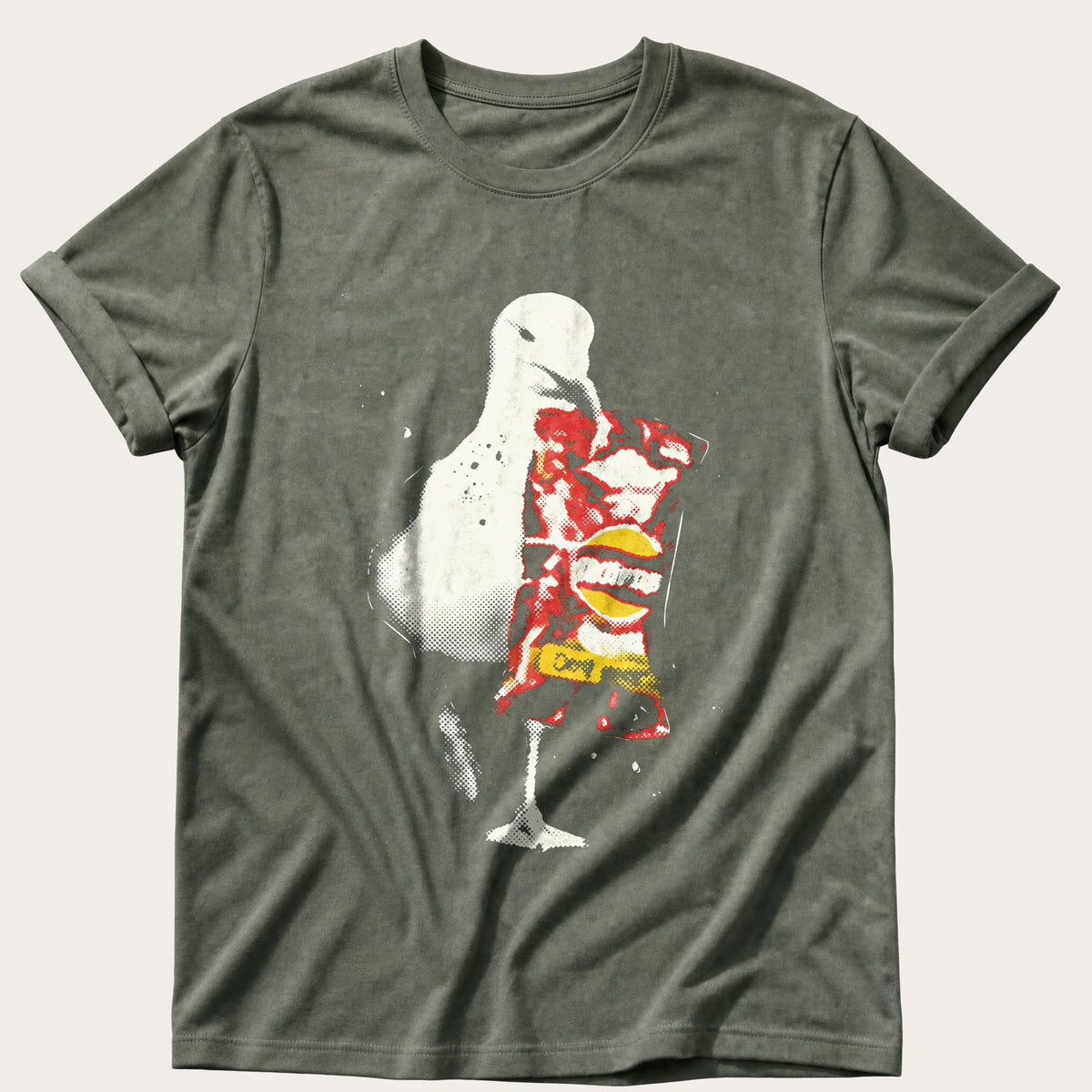 Seagull With Crisps 12 — Moss Comfort Colors tee
