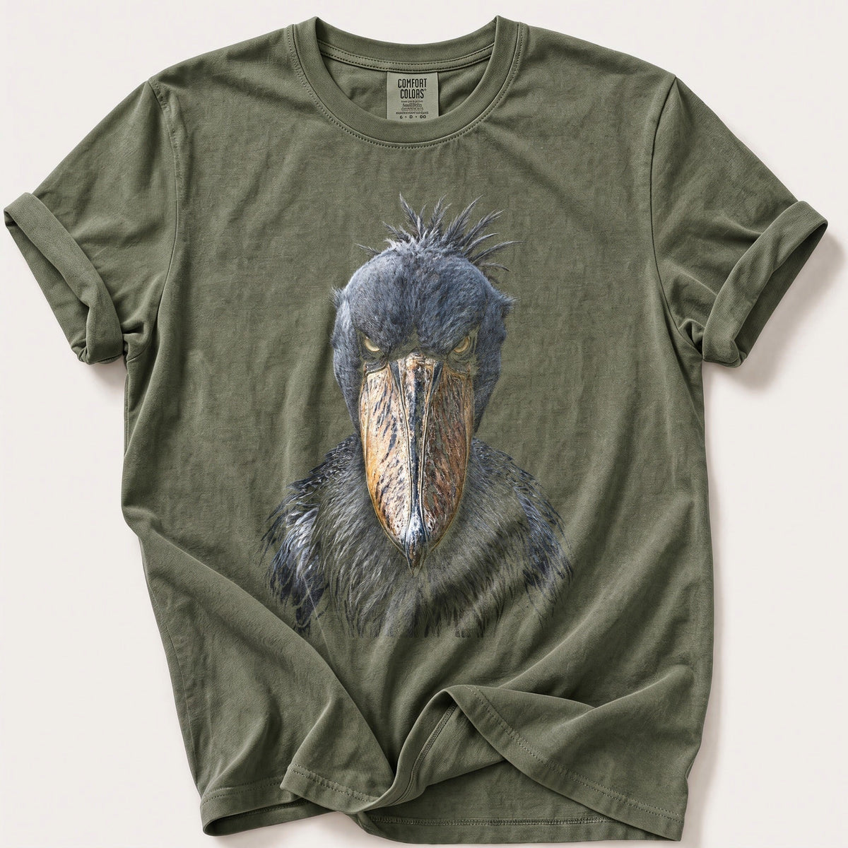 Shoebill Stare — Moss Comfort Colors tee