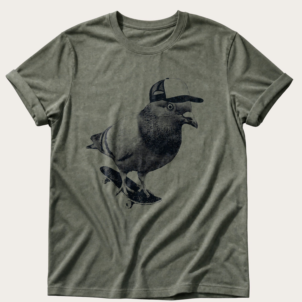 Skater Pigeon — Moss Comfort Colors tee