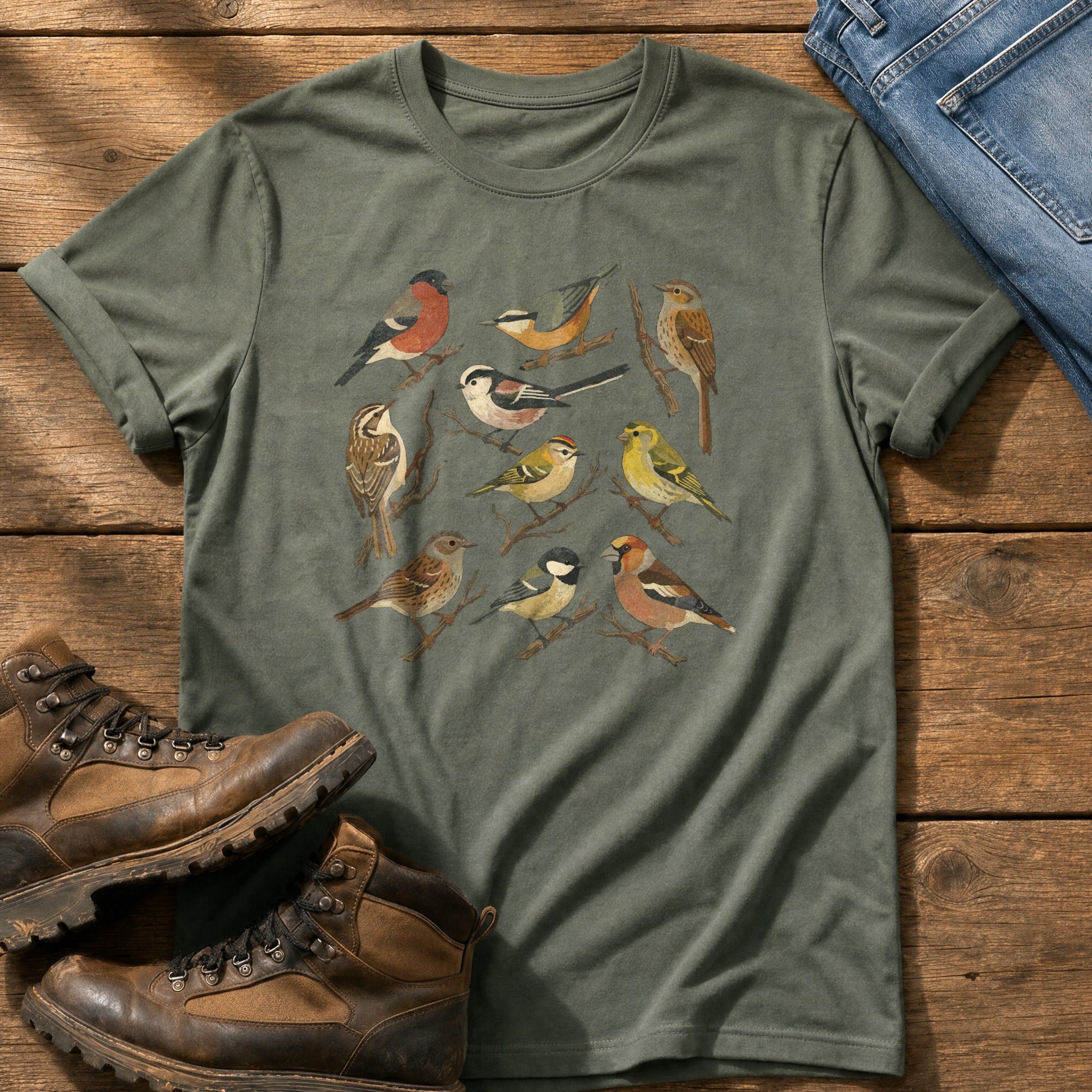 Small Wild Bird Flock — Moss Comfort Colors tee