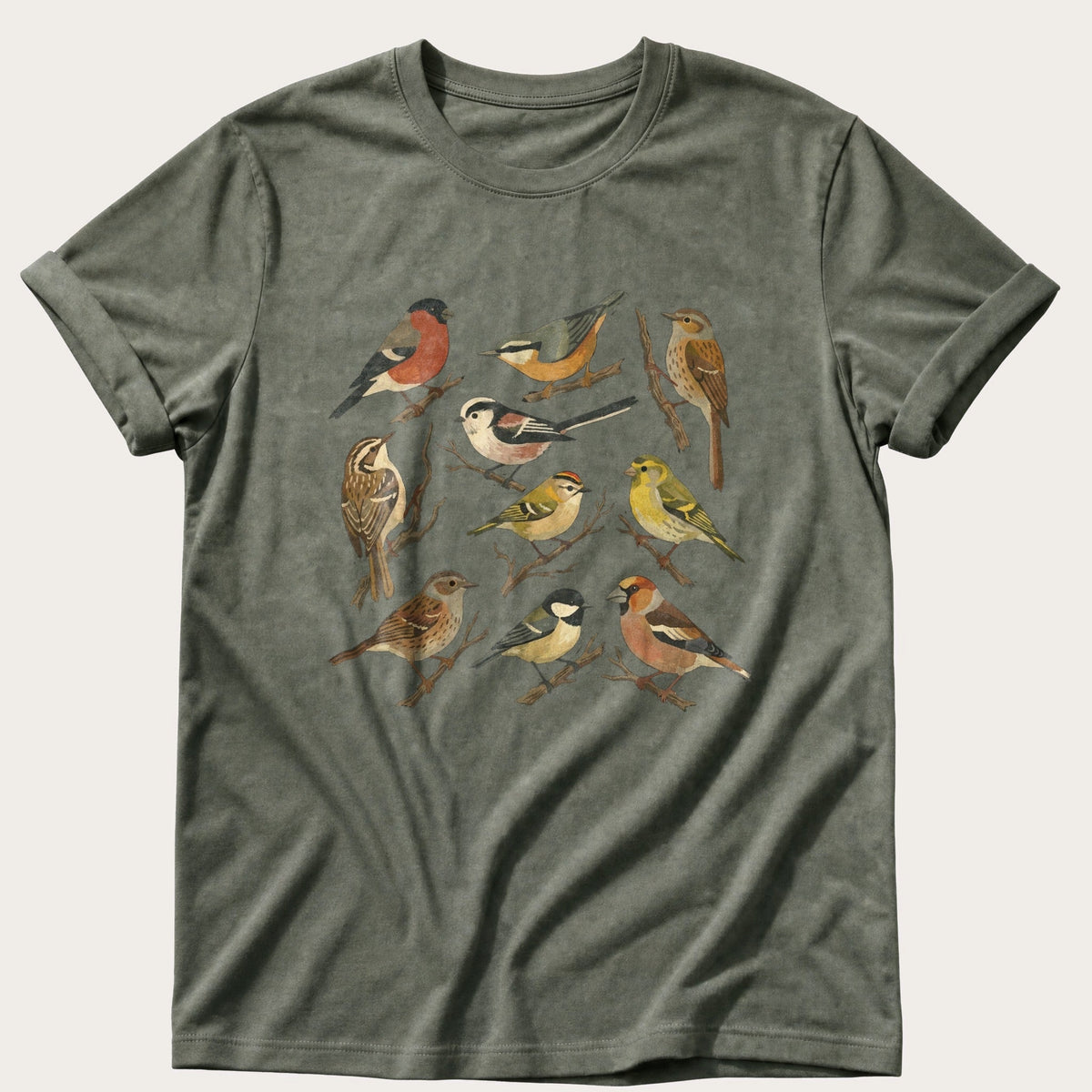 Small Wild Bird Flock — Moss Comfort Colors tee
