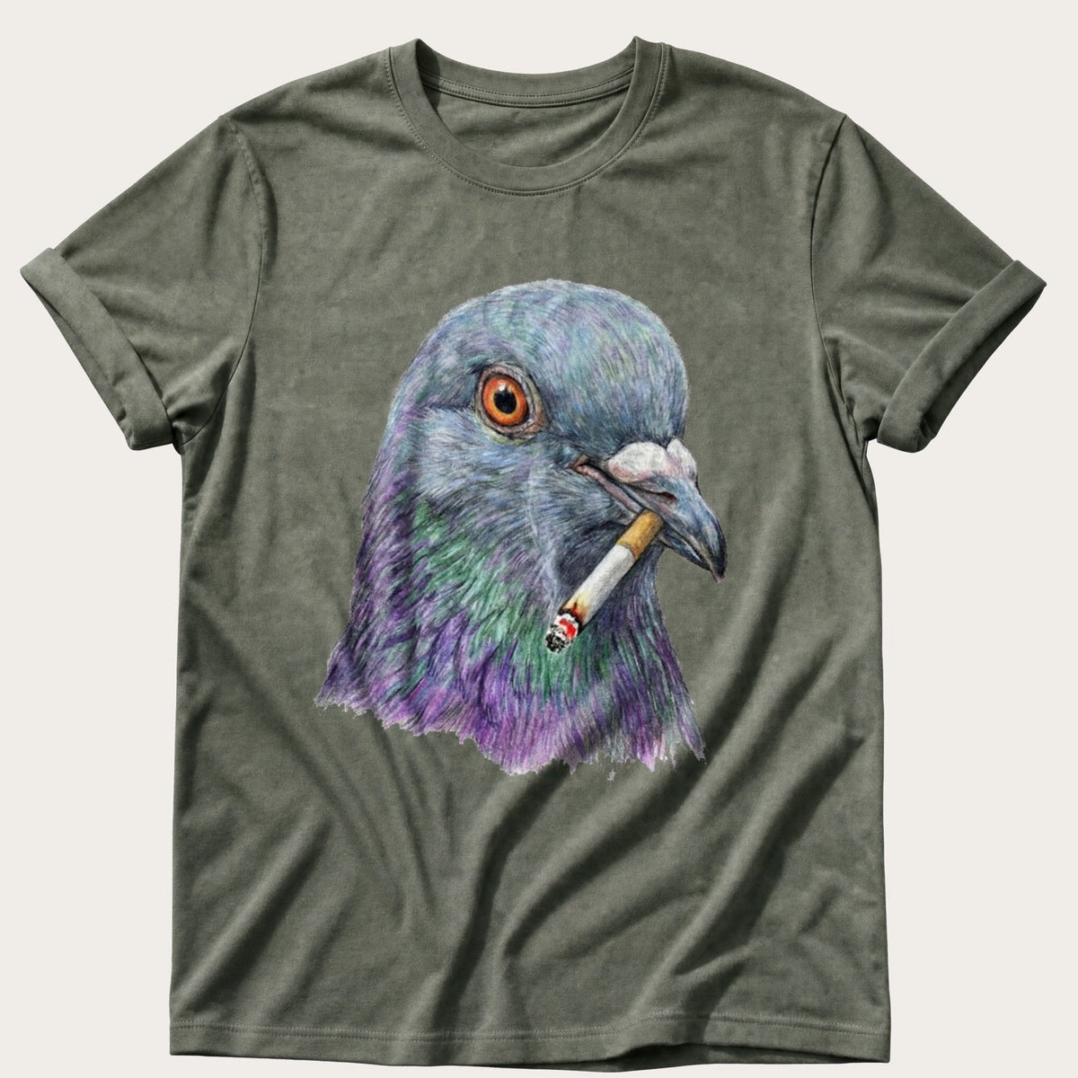 Smoking Pigeon 22 — Moss Comfort Colors tee