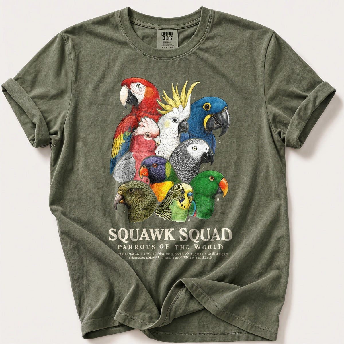 Squawk Squad — Moss Comfort Colors tee
