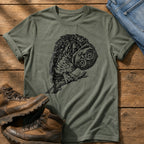 Tilted Head Owl 11 — Moss Comfort Colors tee