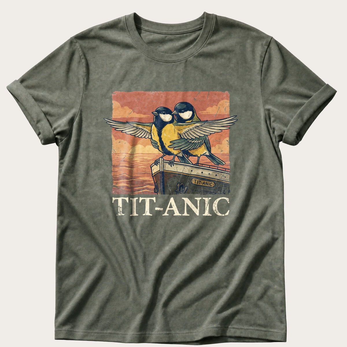 Tit-Anic — Moss Comfort Colors tee