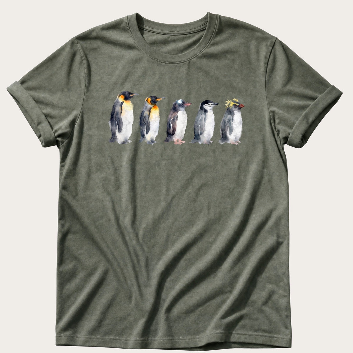 Watercolour Penguins — Moss Comfort Colors tee