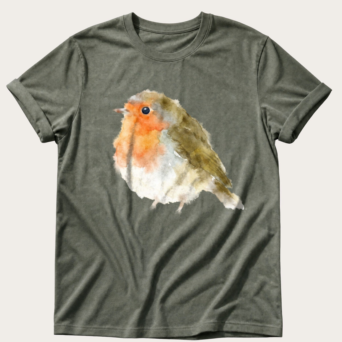 Watercolour Robin — Moss Comfort Colors tee