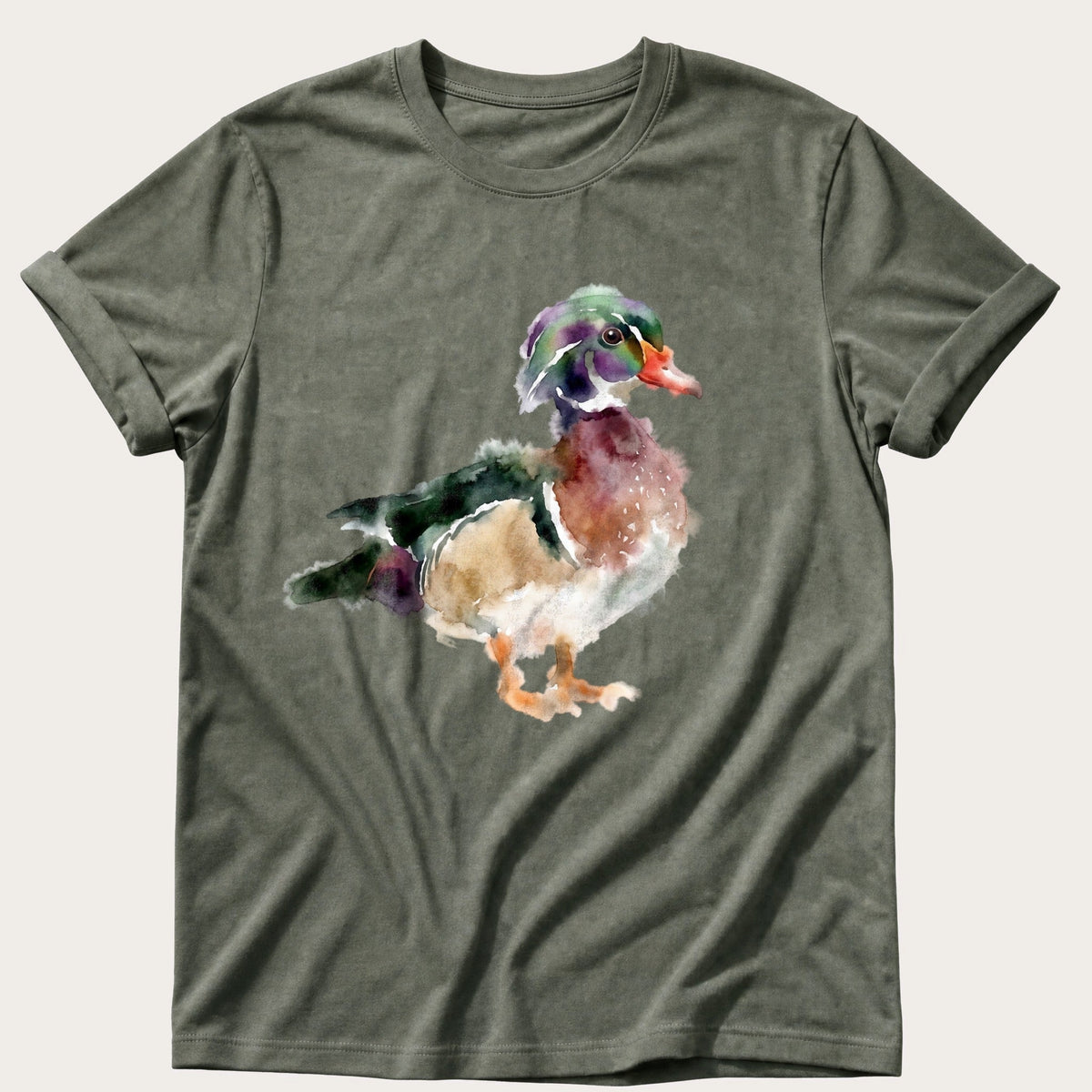 Watercolour Wood Duck — Moss Comfort Colors tee