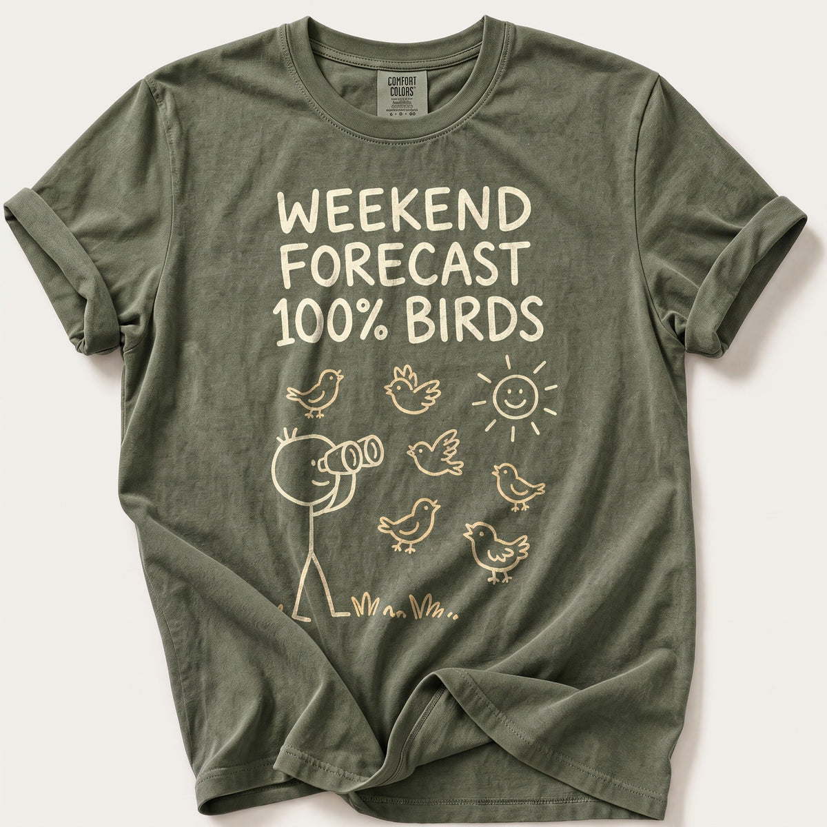 Weekend Forecast 100% Birds — Moss Comfort Colors tee