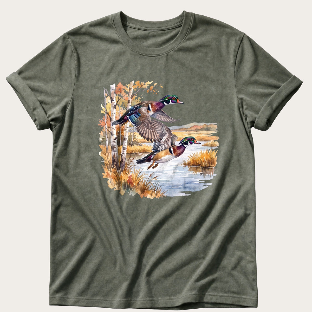 Wood Ducks At The Marsh — Moss Comfort Colors tee