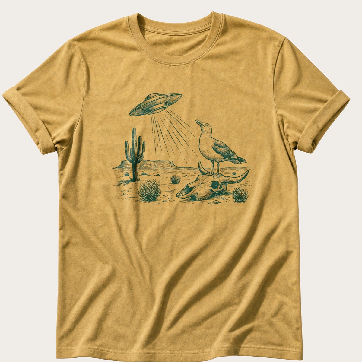 Alien Abduction Seagull 1 — Mustard Comfort Colors tee
