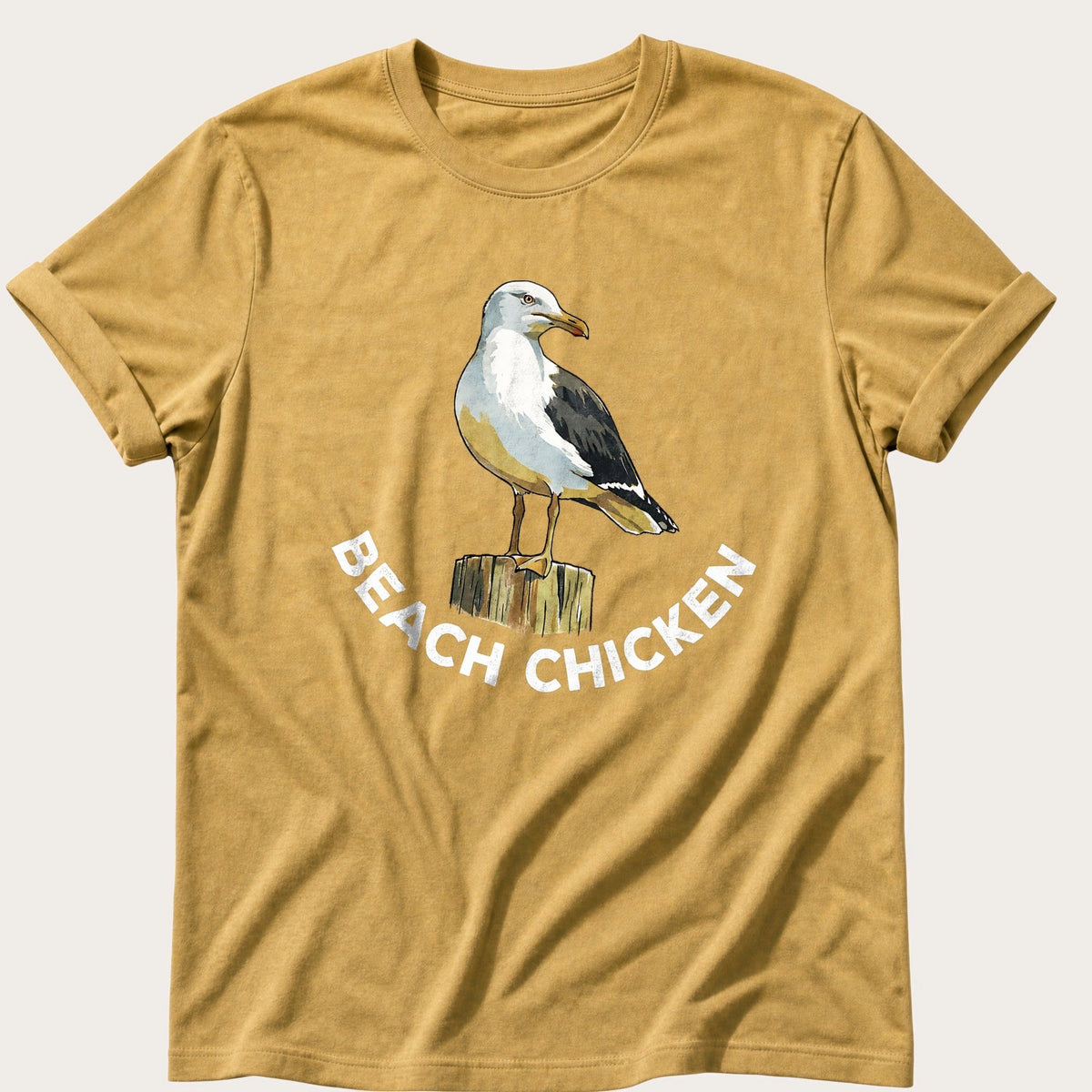 Beach Chicken 12 — Mustard Comfort Colors tee