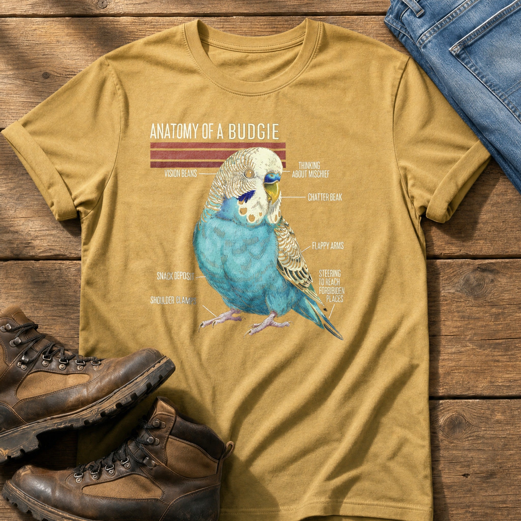 Budgie Anatomy — Mustard Comfort Colors tee