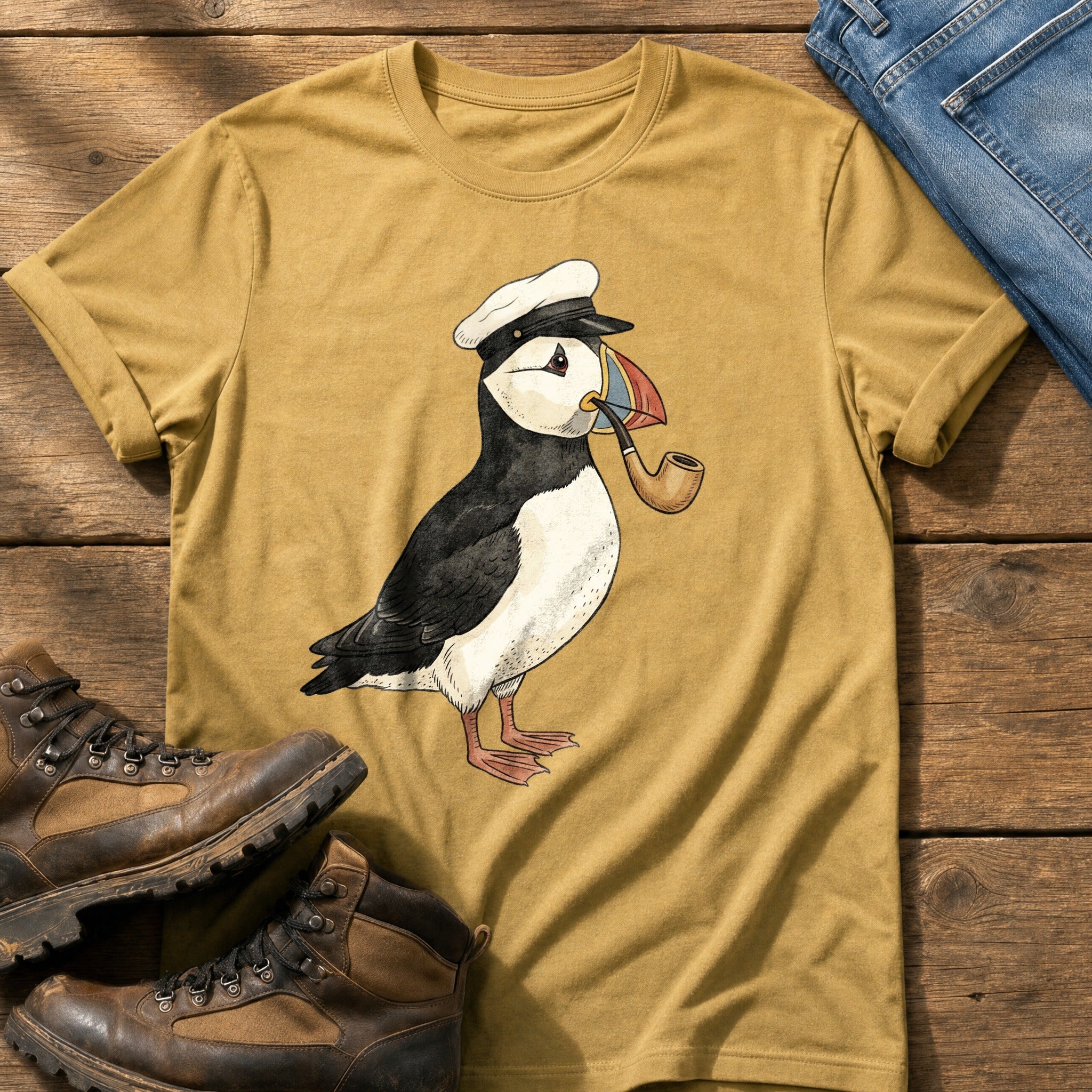 Cap Puffin 1 — Mustard Comfort Colors tee