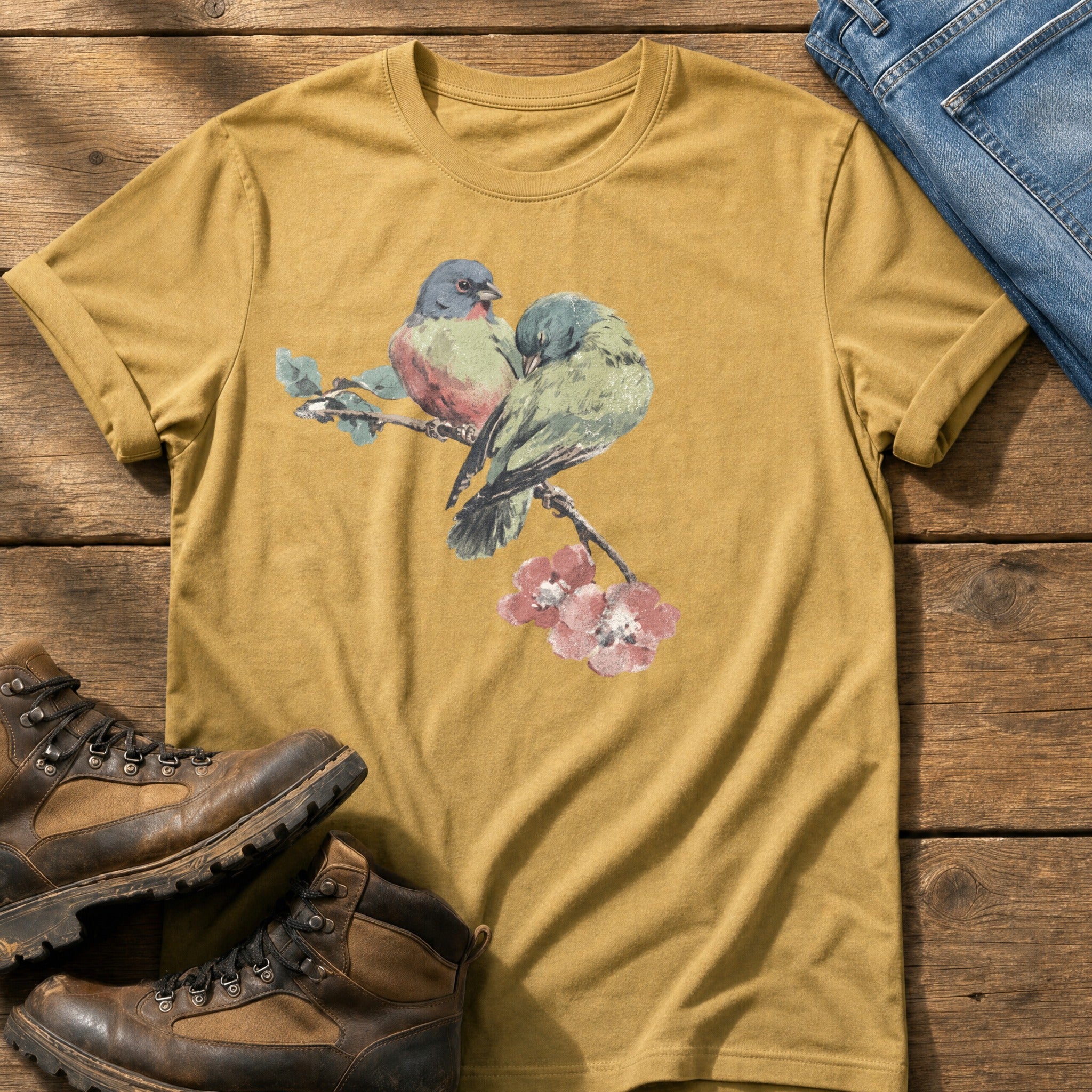 Finches On A Branch — Mustard Comfort Colors tee