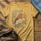 Folk Style Robin — Mustard Comfort Colors tee