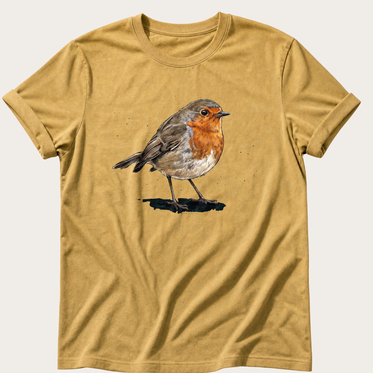 Garden Robin — Mustard Comfort Colors tee