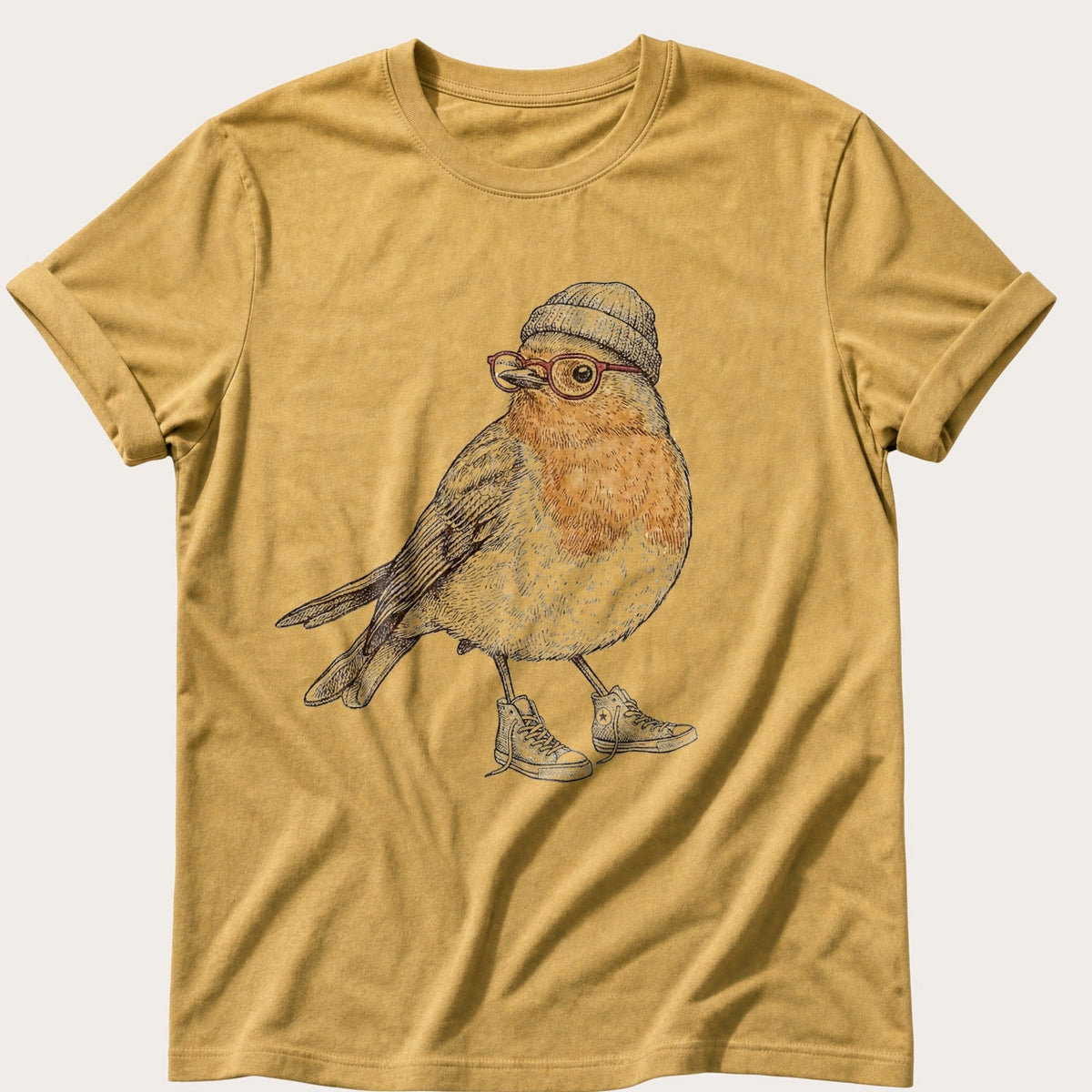 Hipster Robin 12 — Mustard Comfort Colors tee