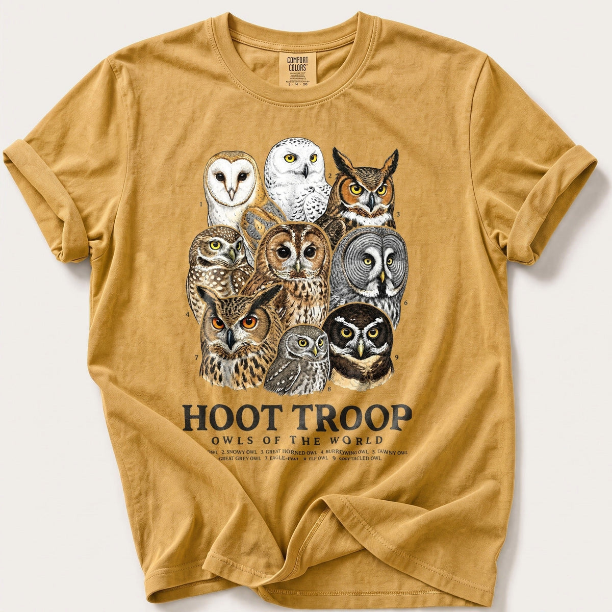Hoot Troop — Mustard Comfort Colors tee