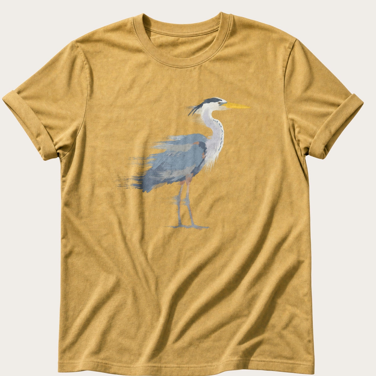 Painted Heron — Mustard Comfort Colors tee