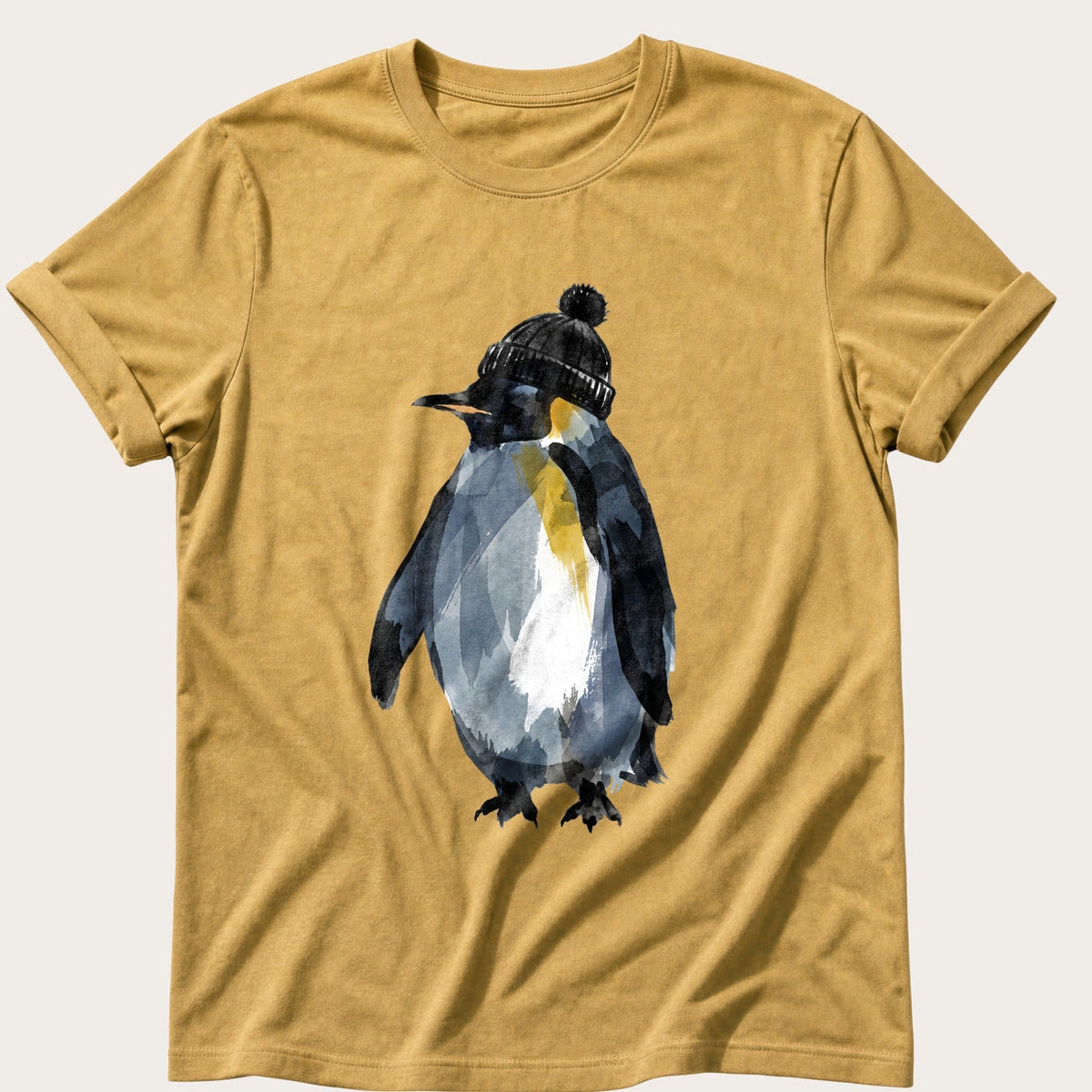 Penguin In A Bobble Hat — Mustard Comfort Colors tee