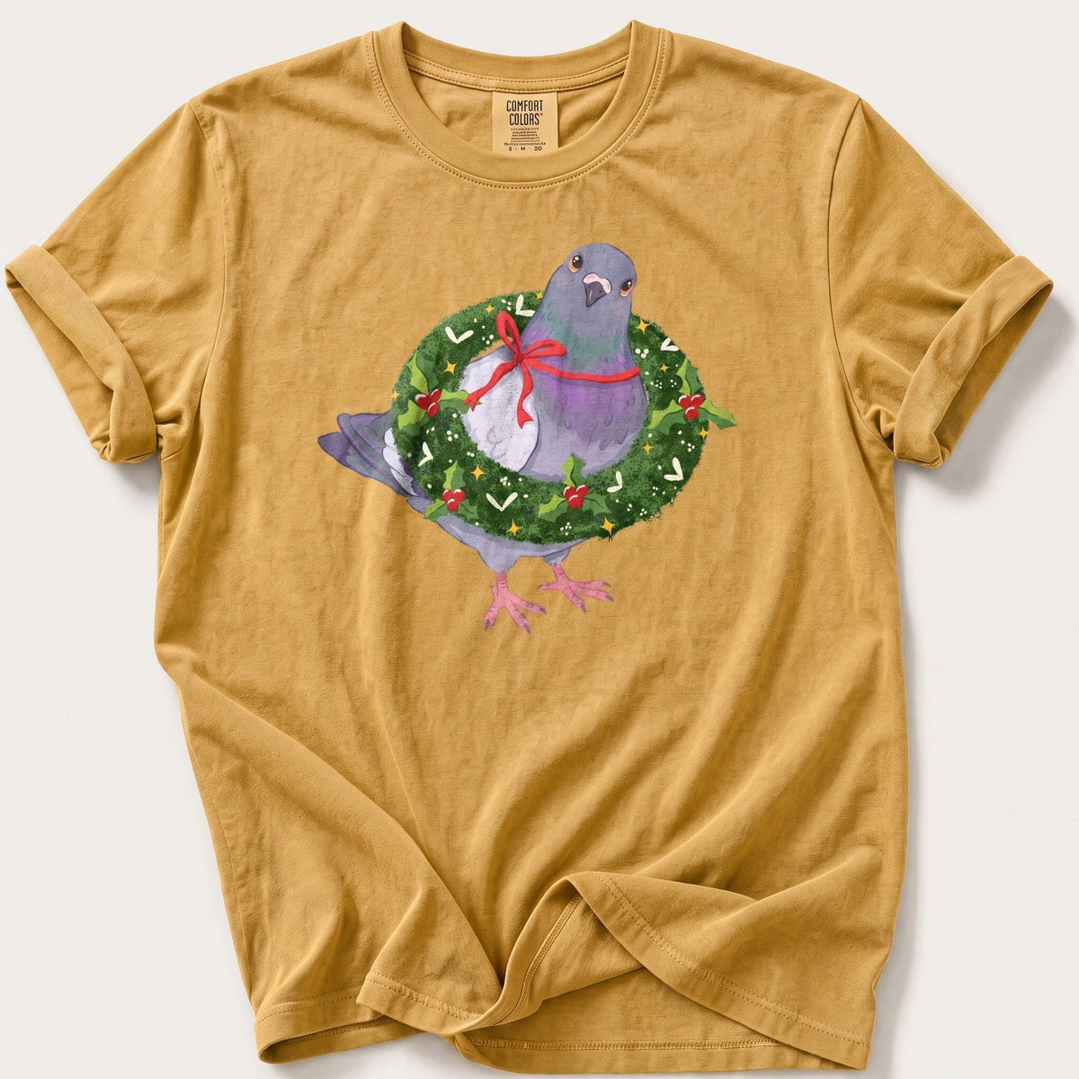 Pigeon In A Wreath — Mustard Comfort Colors tee