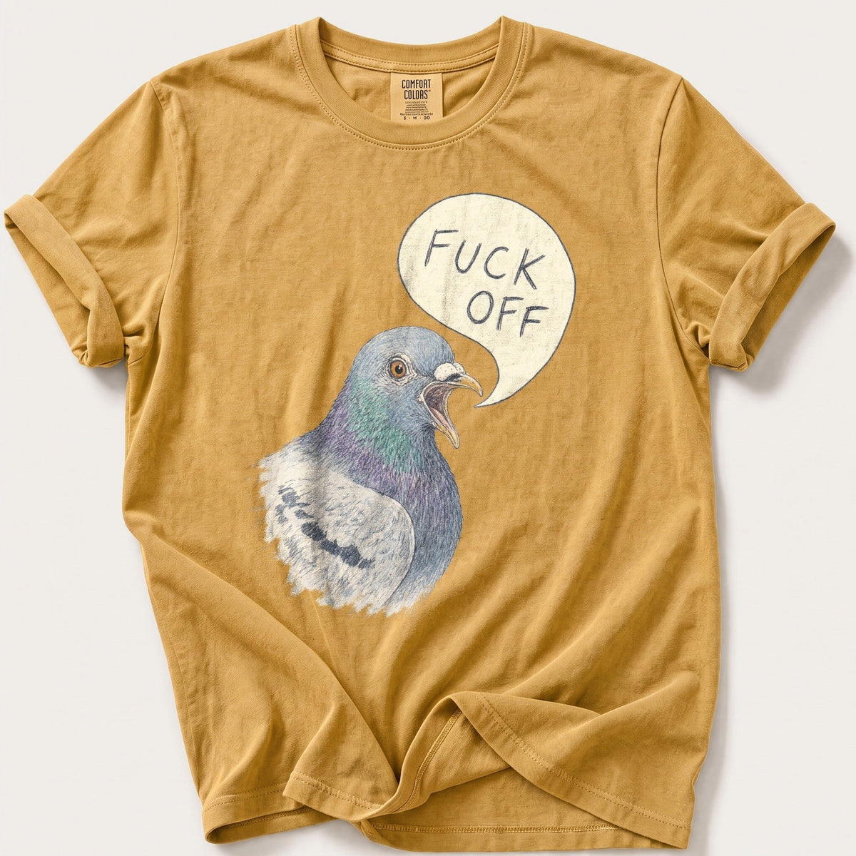 Pigeon With Opinions — Mustard Comfort Colors tee
