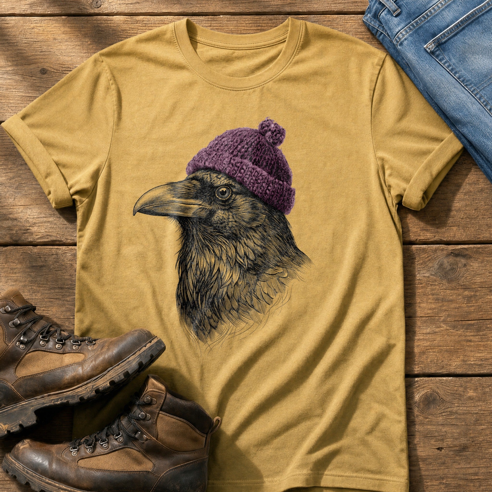 Raven Sketch 4 — Mustard Comfort Colors tee