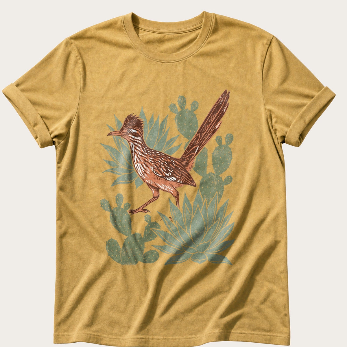 Roadrunner & Cactus — Mustard Comfort Colors tee