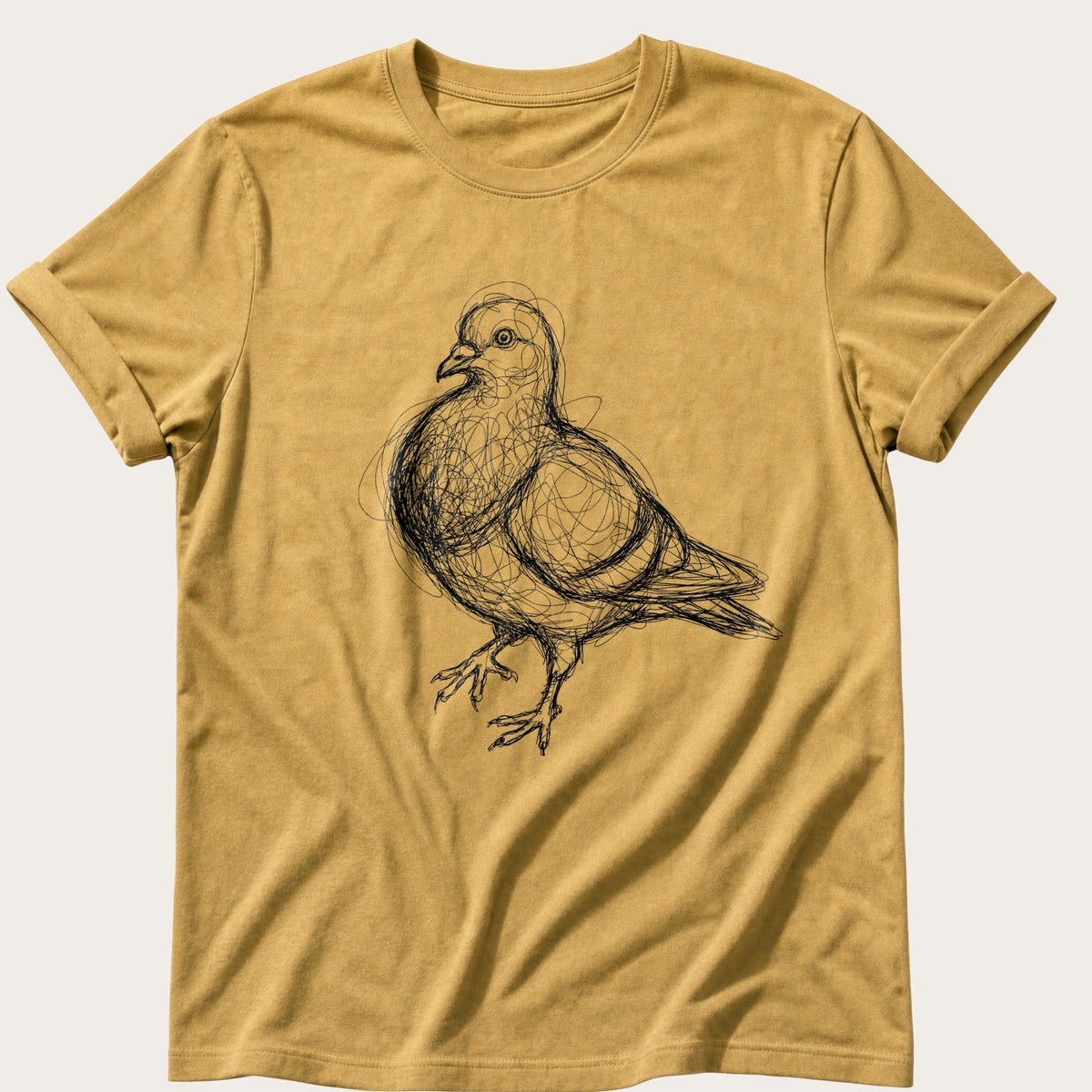 Scribble Pigeon — Mustard Comfort Colors tee