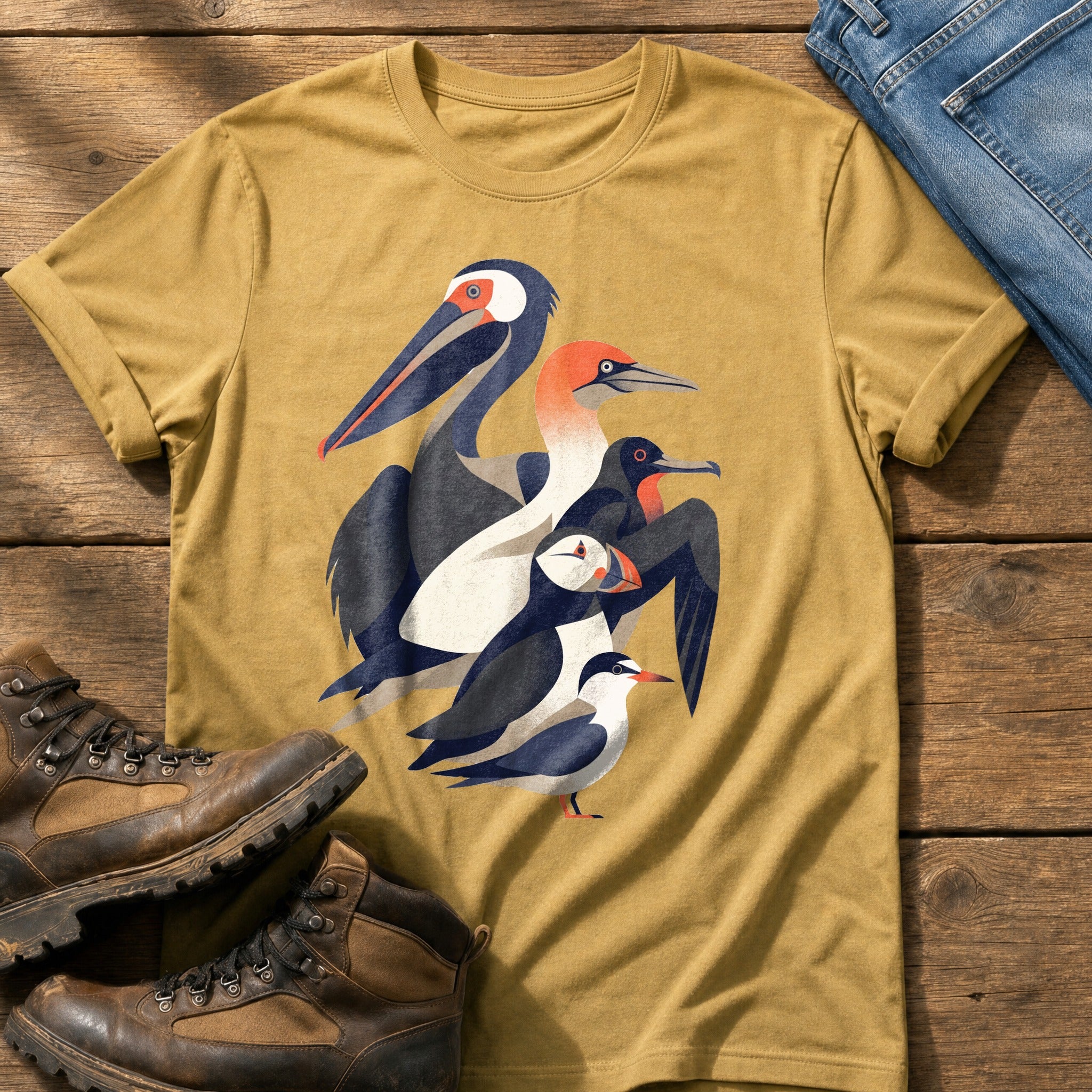 Seabird Breeds 55 — Mustard Comfort Colors tee