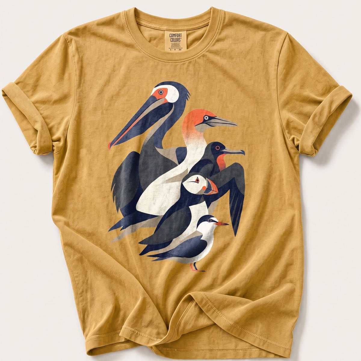 Seabird Breeds 55 — Mustard Comfort Colors tee
