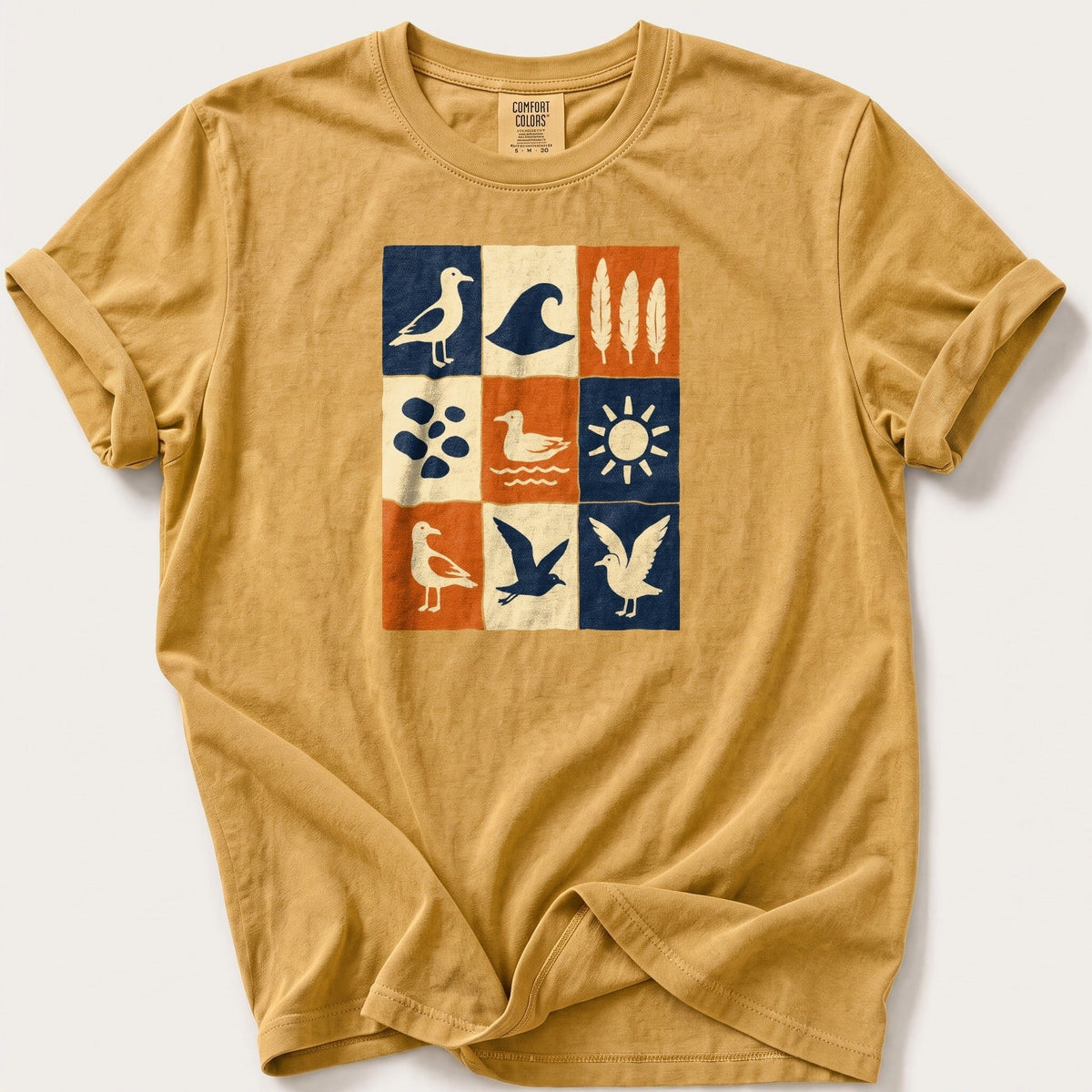 Seaside Block Print — Mustard Comfort Colors tee