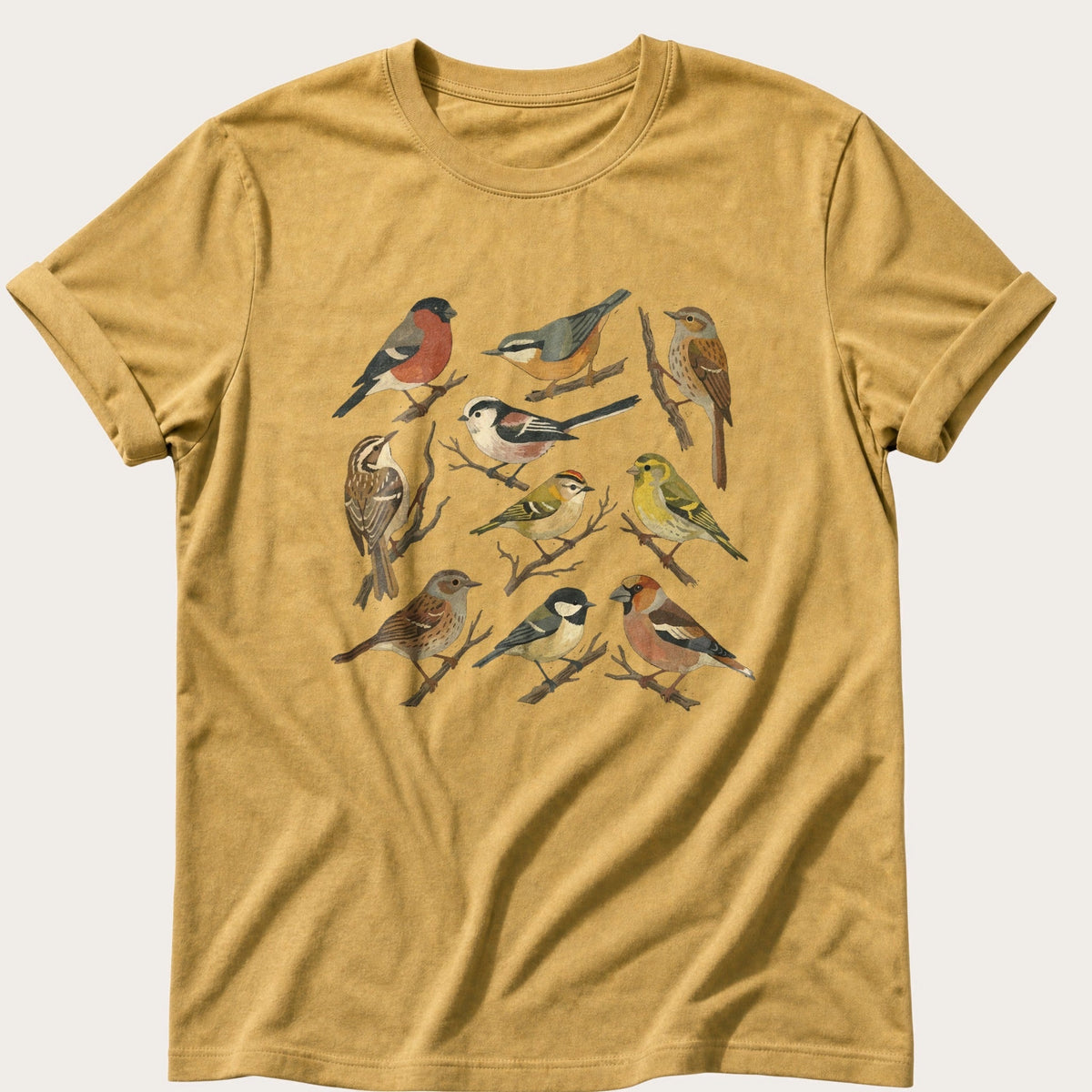 Small Wild Bird Flock — Mustard Comfort Colors tee