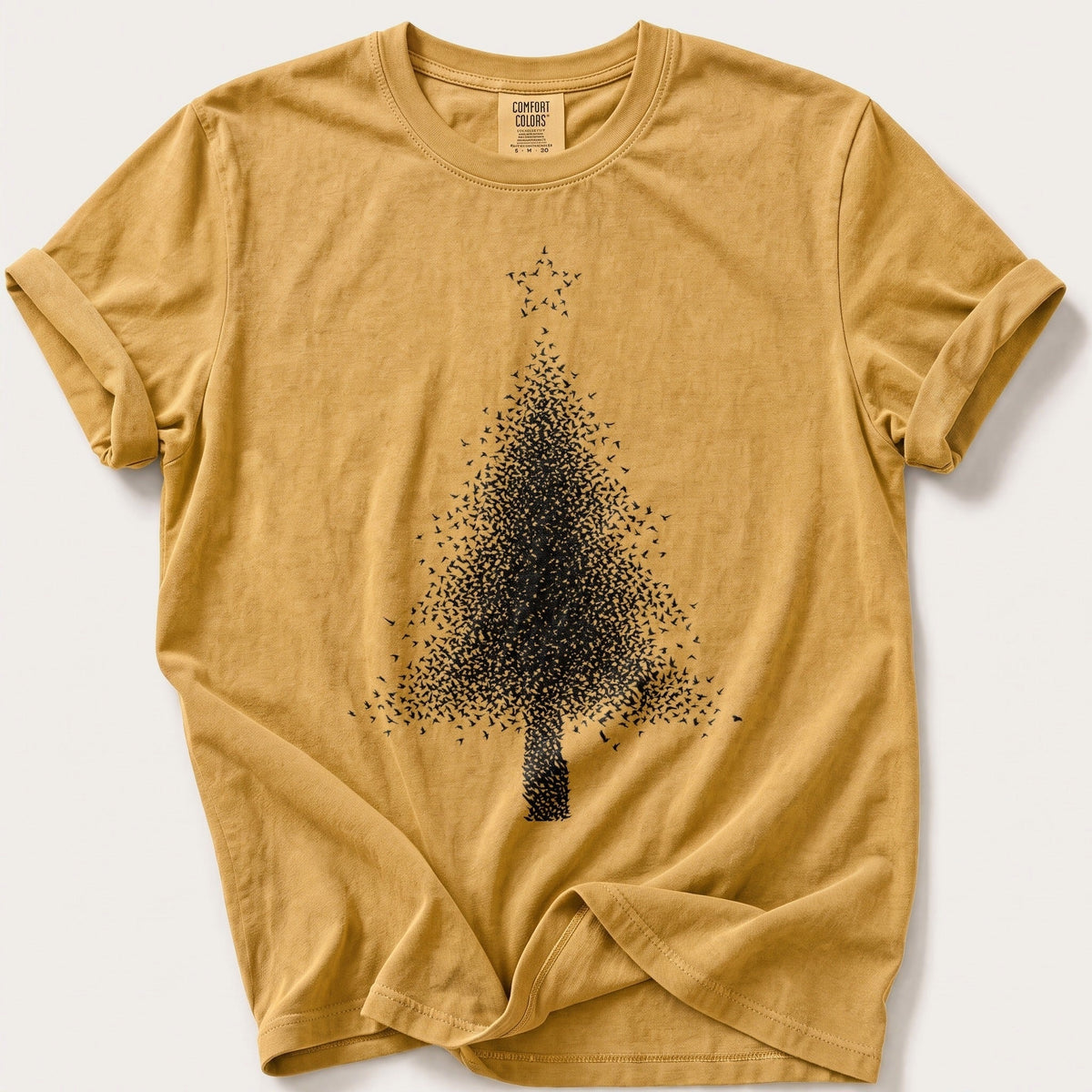 Starling Murmuration Tree — Mustard Comfort Colors tee
