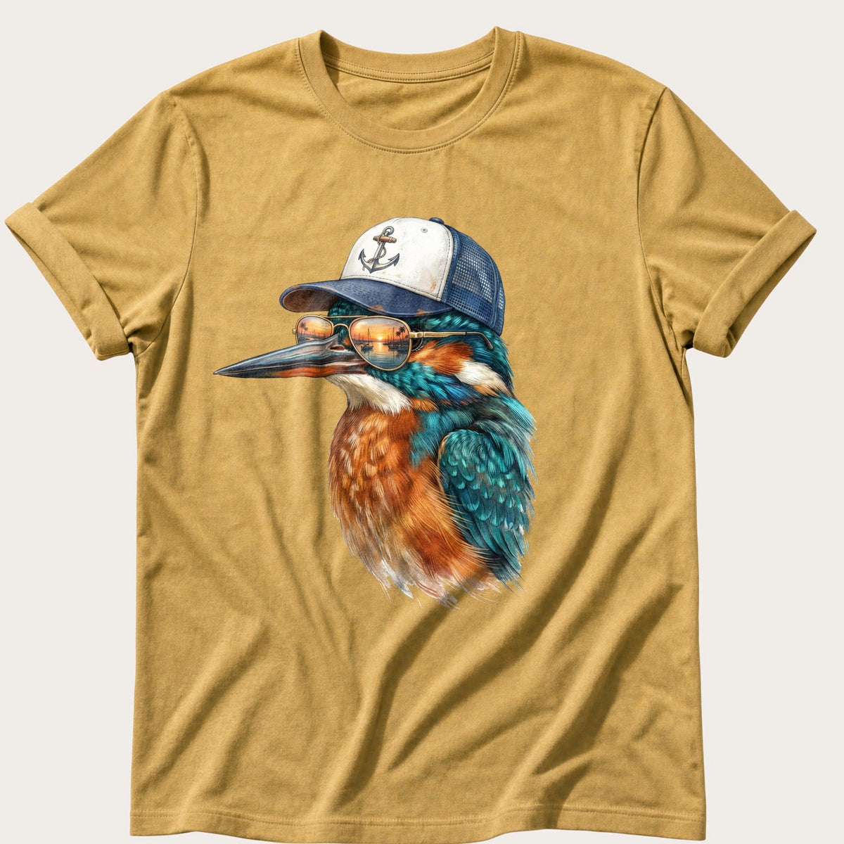 Trucker Fisher 3 — Mustard Comfort Colors tee