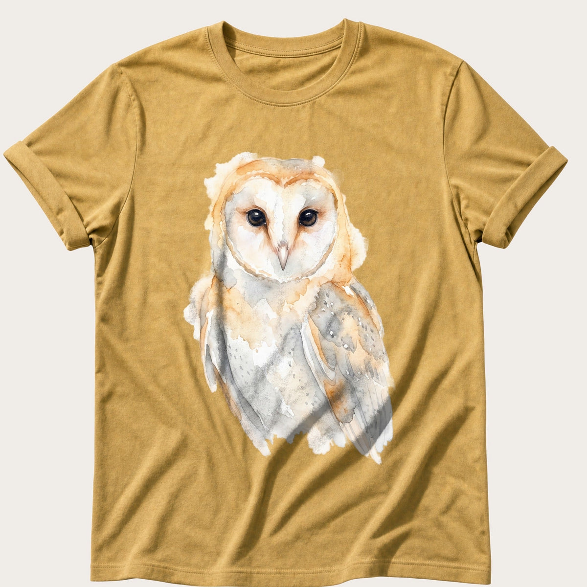 Watercolour Barn Owl — Mustard Comfort Colors tee