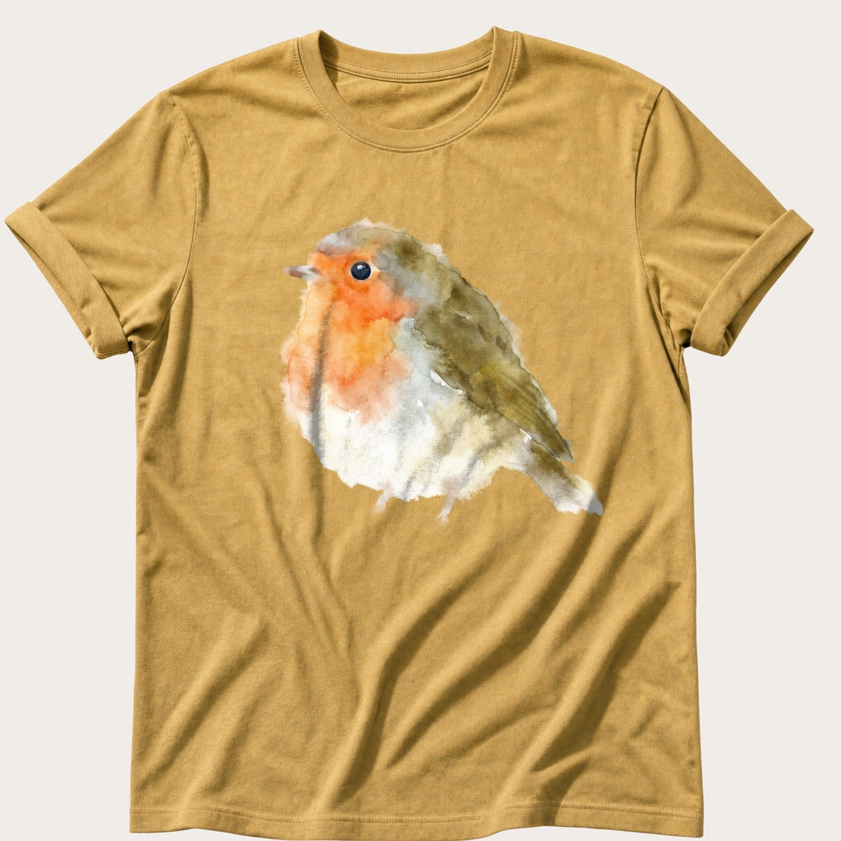 Watercolour Robin — Mustard Comfort Colors tee