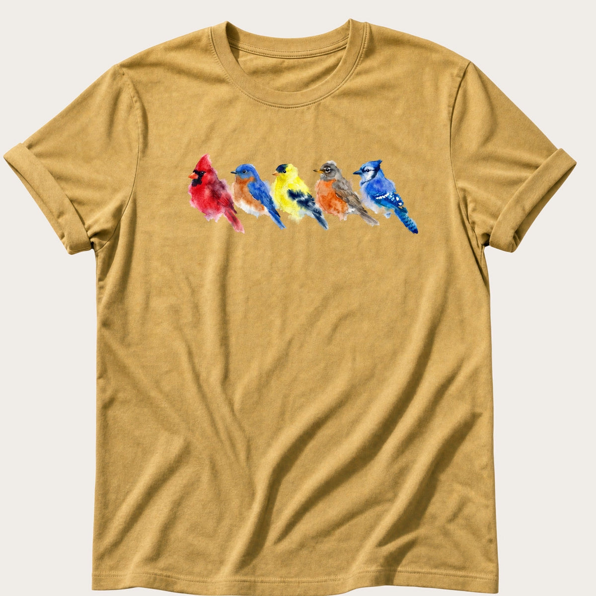 Watercolour Wild Birds — Mustard Comfort Colors tee