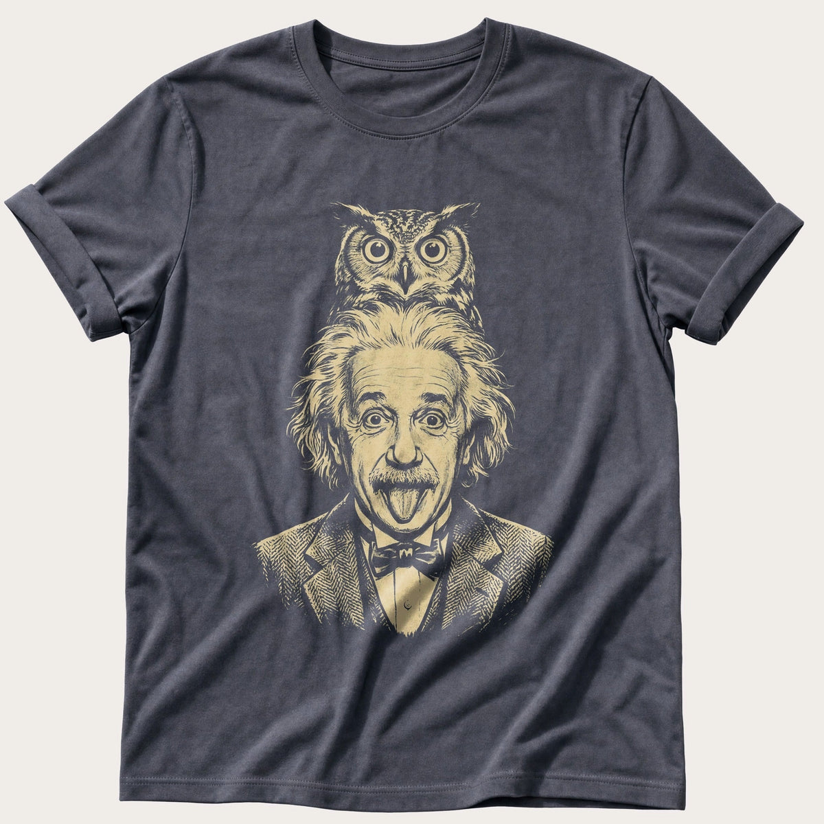 Albert Einstein Owl 5 — Navy Comfort Colors tee