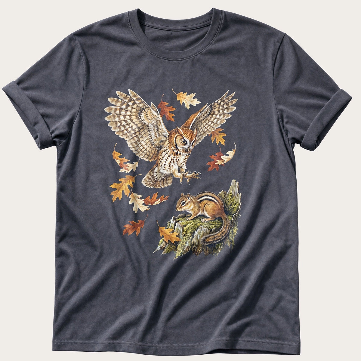 Autumn Screech Owl — Navy Comfort Colors tee
