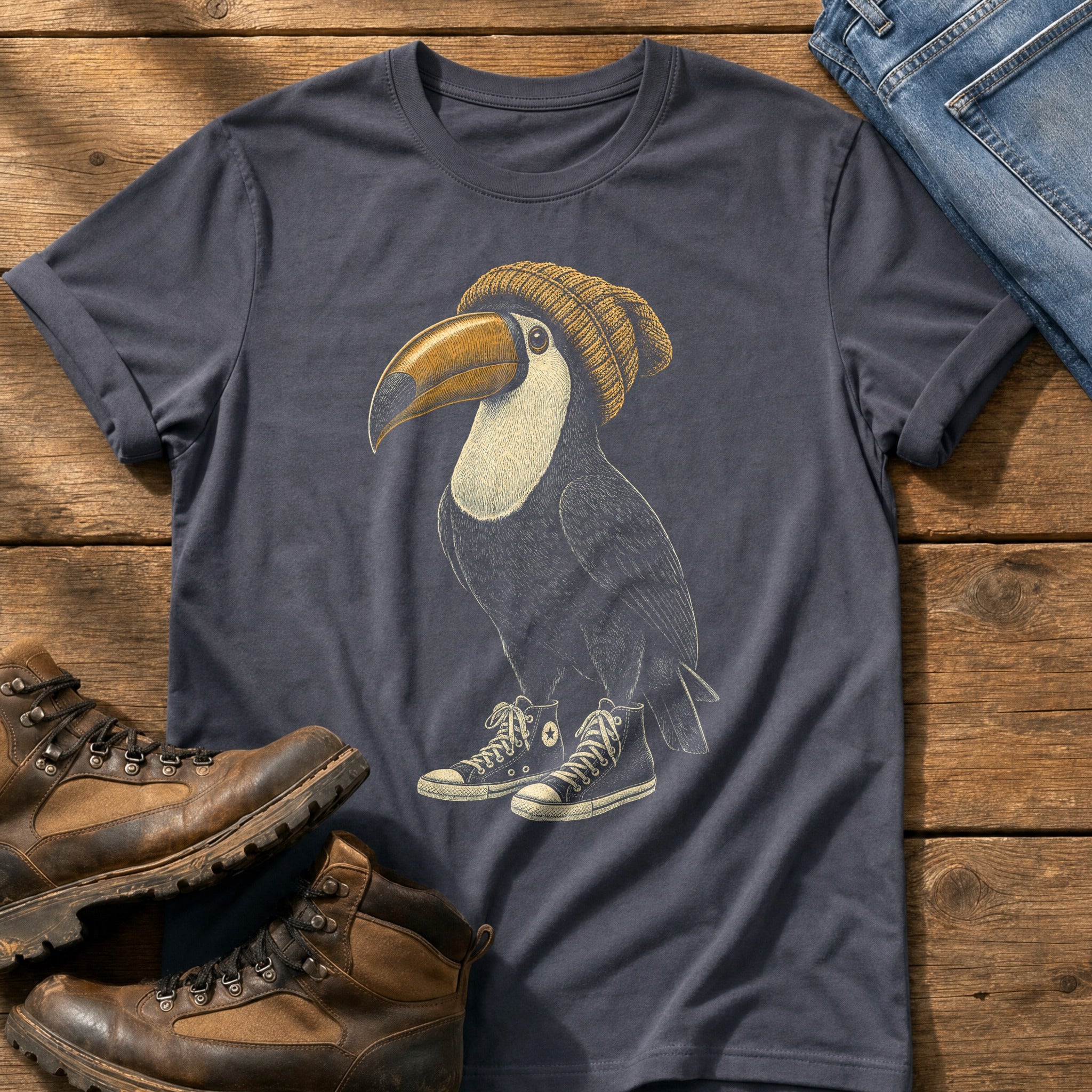 Beanie Toucan 2 — Navy Comfort Colors tee