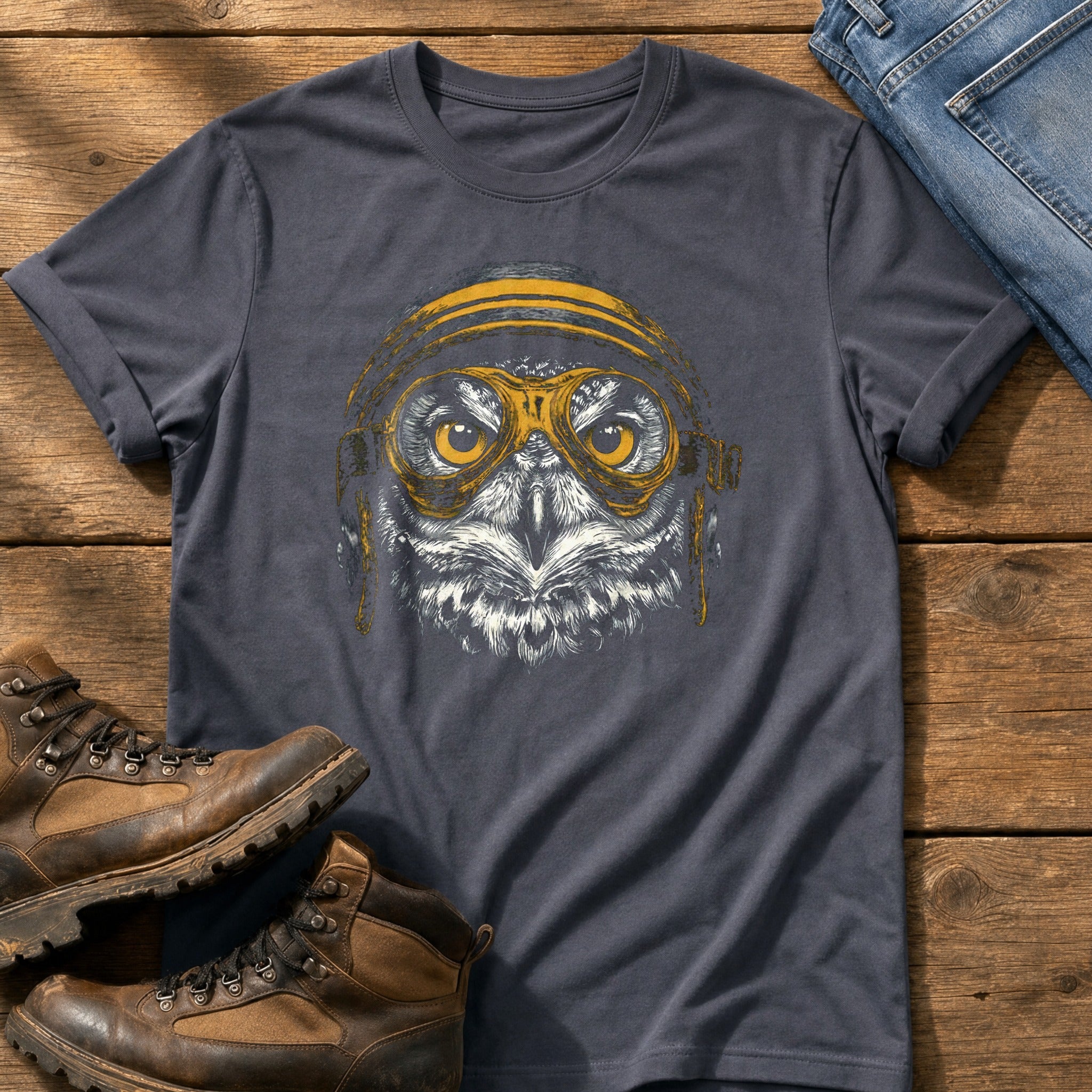 Biker Owl 8 — Navy Comfort Colors tee