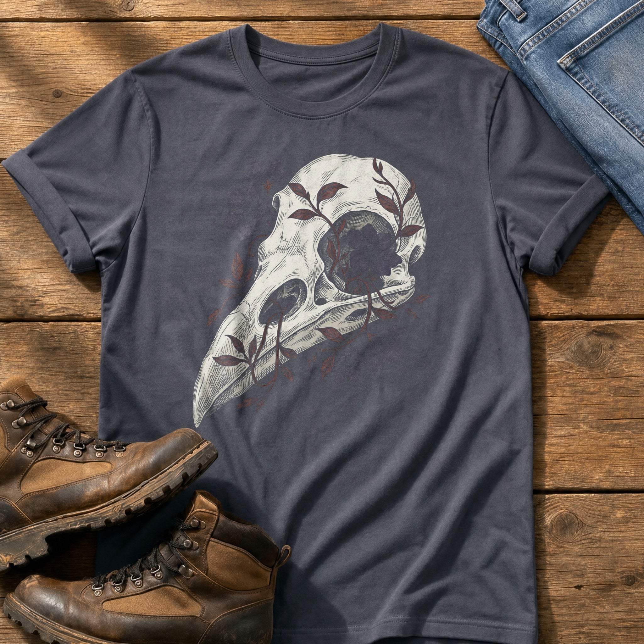 Bird Skull with Florals — Navy Comfort Colors tee